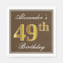 Elegante Brown, Faux Gold 49th Birthday + Name