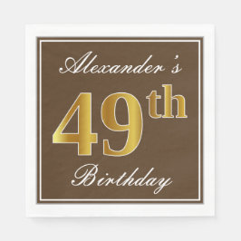 Servilleta De Papel Elegante Brown, Faux Gold 49th Birthday + Name