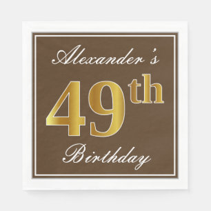 Servilleta De Papel Elegante Brown, Faux Gold 49th Birthday + Name