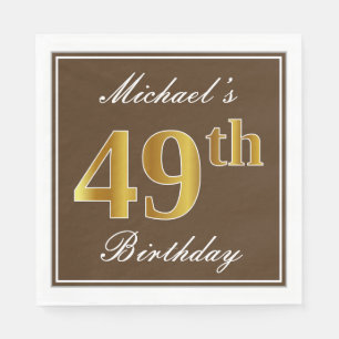 Servilleta De Papel Elegante Brown, Faux Gold 49th Birthday + Name