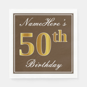 Servilleta De Papel Elegante Brown, Faux Gold 50 cumpleaños + nombre