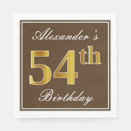 Servilleta De Papel Elegante Brown, Faux Gold 54th Birthday + Nombre