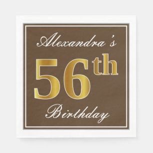 Servilleta De Papel Elegante Brown, Faux Gold 56th Birthday + Name