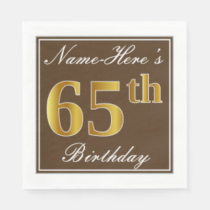 Servilleta De Papel Elegante Brown, Faux Gold 65th Birthday + Nombre
