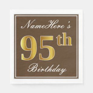 Servilleta De Papel Elegante Brown, Faux Gold 95th Birthday + Nombre