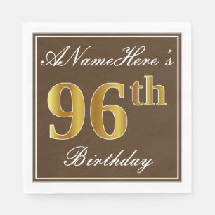 Servilleta De Papel Elegante Brown, Faux Gold 96th Birthday + Name