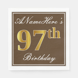 Servilleta De Papel Elegante Brown, Faux Gold 97th Birthday + Nombre