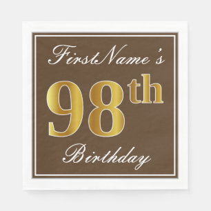 Servilleta De Papel Elegante Brown, Faux Gold 98th Birthday + Nombre