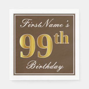 Servilleta De Papel Elegante Brown, Faux Gold 99th Birthday + Nombre