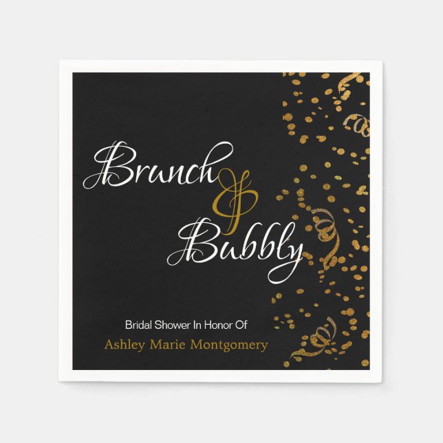 Servilleta De Papel Elegante Brunch Bubbly Bridal Shower Gold Confetti (Anverso)