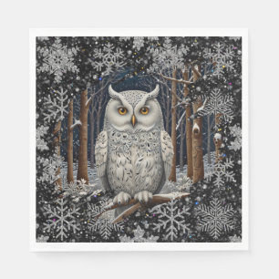 Servilleta De Papel Elegante búho blanco de Navidad, bosque invernal