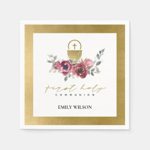 SERVILLETA DE PAPEL ELEGANTE BURGUNDY GOLD FLORAL PRIMERA COMUNICACIÓN