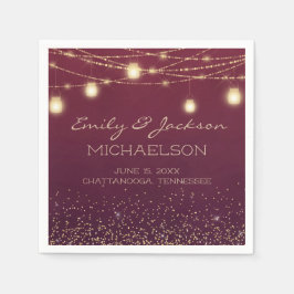 Servilleta De Papel Elegante Burgundy Gold String luces linternas