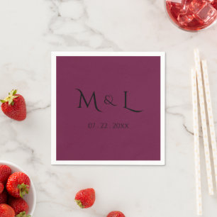 Servilleta De Papel Elegante Burgundy Monograma Fecha Boda