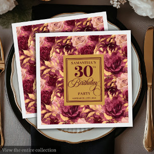 Servilleta De Papel Elegante Burgundy Rubor Gold 30 Napkins