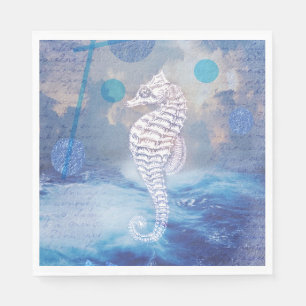 Servilleta De Papel Elegante caballito de mar Vintage Olas del Océano 