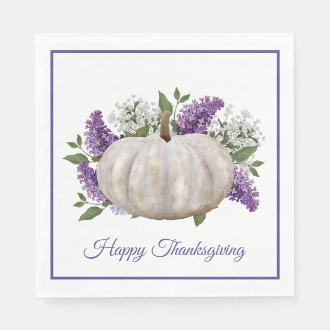 Servilleta De Papel Elegante Calabaza Blanca Papel de Acción de Gracia (Anverso)