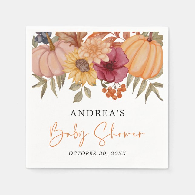 Servilleta De Papel Elegante Calabaza de otoño Flor de otoño Baby Show (Anverso)