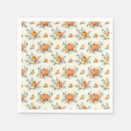 Servilleta De Papel Elegante Calabaza otoñal y acuarela eucalipto