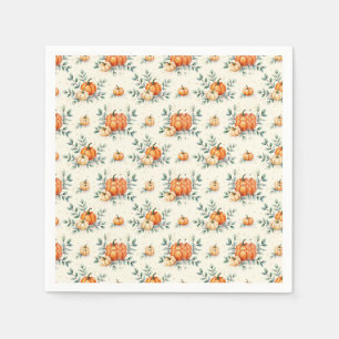 Servilleta De Papel Elegante Calabaza otoñal y acuarela eucalipto