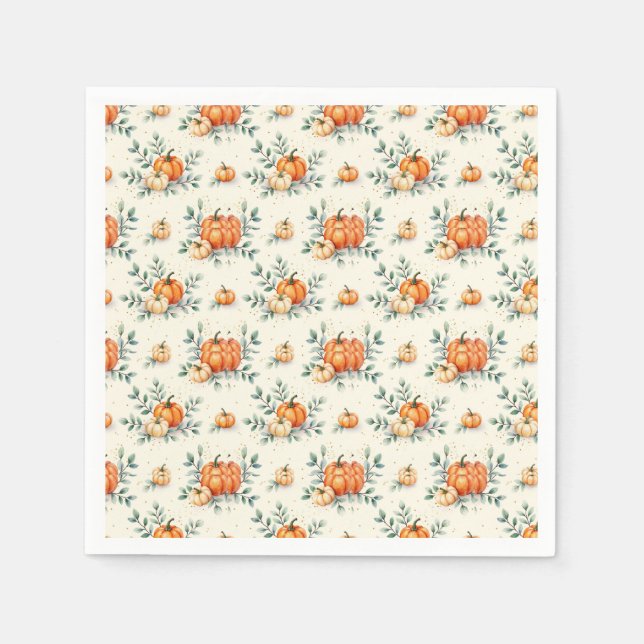 Servilleta De Papel Elegante Calabaza otoñal y acuarela eucalipto (Anverso)