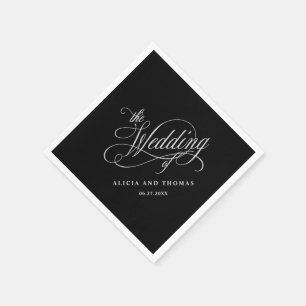 Servilleta De Papel Elegante caligrafía Boda negro y plateado