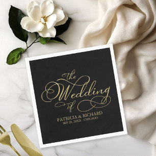Servilleta De Papel Elegante Caligrafía Bodas Negro Dorado Hojalata Fa