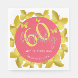 Servilleta De Papel Elegante caligrafía de mariposa dorada Purpurina