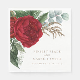 Servilleta De Papel Elegante caligrafía de oro Boda floral rojo