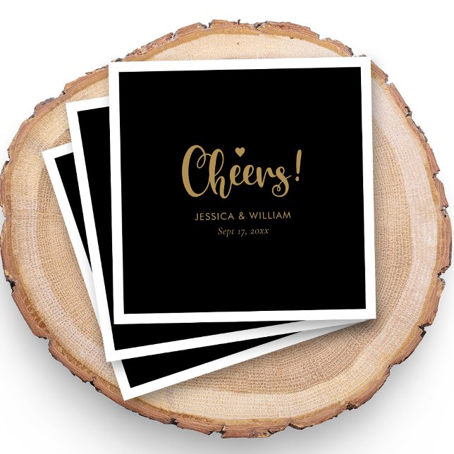 Servilleta De Papel Elegante caligrafía de oro Cheers Napkins - Negro (Elegant Gold Calligraphy Cheers Napkins - Black)