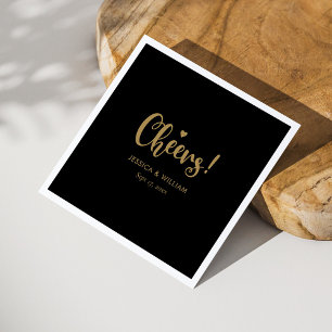 Servilleta De Papel Elegante caligrafía de oro Cheers Napkins - Negro