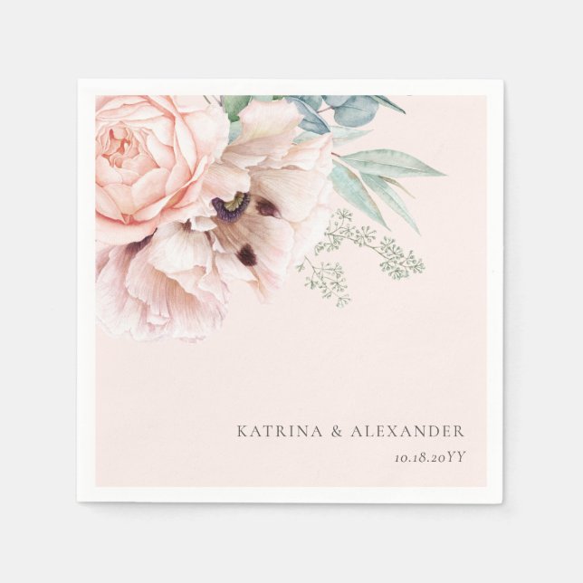 Servilleta De Papel Elegante caligrafía floral rosa (Anverso)