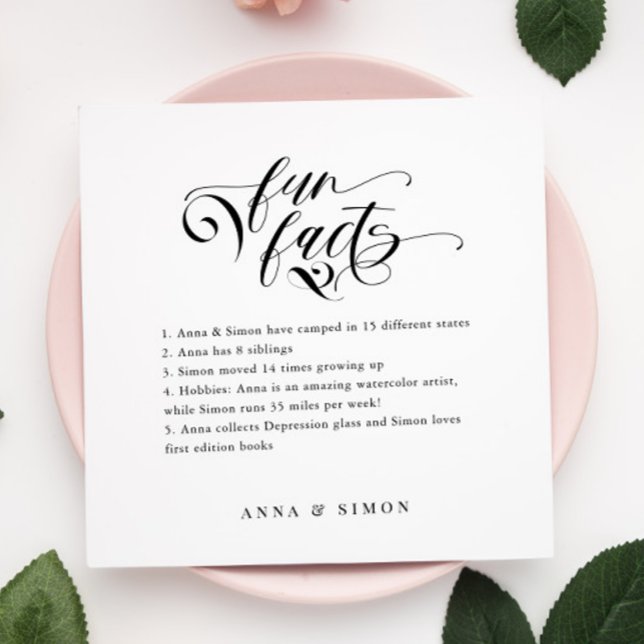 Servilleta De Papel Elegante caligrafía Fun Facts Bodas Napkins (Subido por el creador)