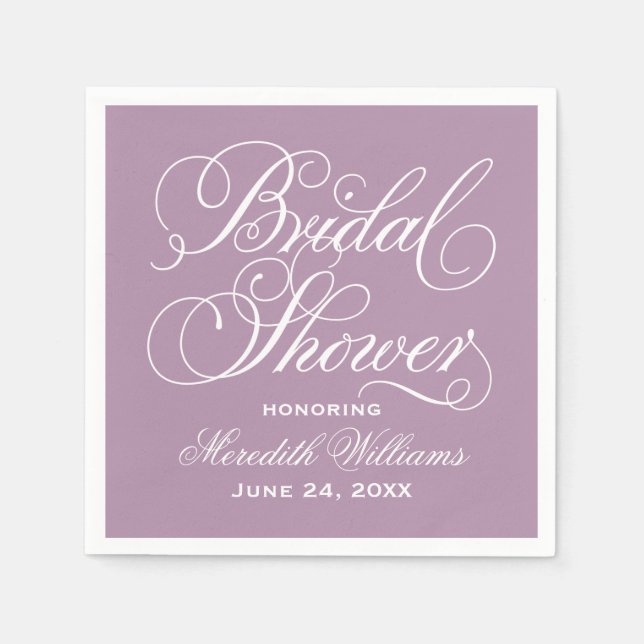 Servilleta De Papel Elegante caligrafía púrpura Boda ducha de novia (Anverso)