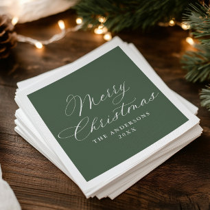 Servilleta De Papel Elegante Caligrafía Verde Sage Feliz Navidad