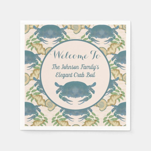 Servilleta De Papel Elegante Cangrejo Festín-Acuarela Cangrejos Azules (Anverso)