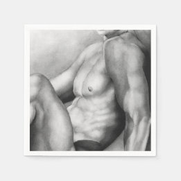 Servilleta De Papel Elegante Carbón masculino desnudo dibujando arte m