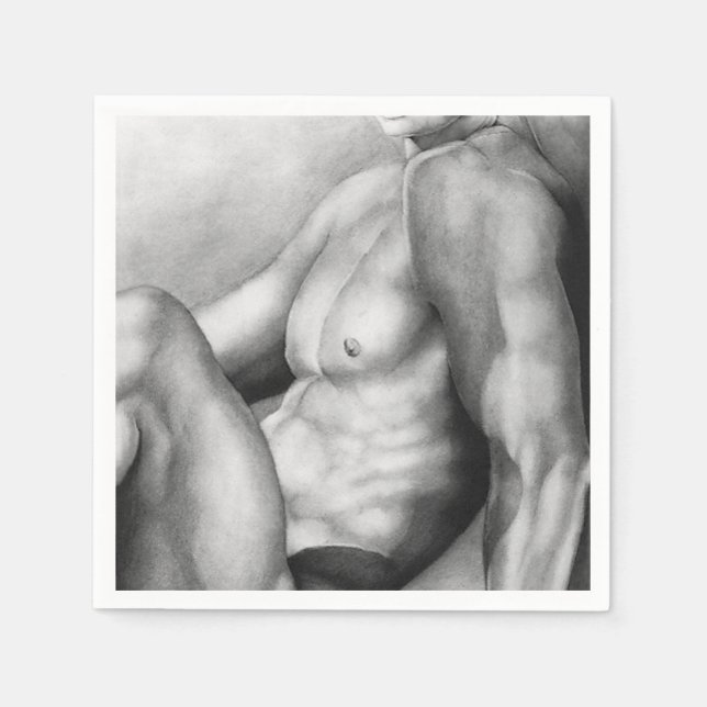 Servilleta De Papel Elegante Carbón masculino desnudo dibujando arte m (Anverso)