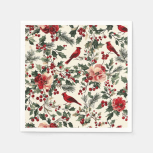 Servilleta De Papel Elegante Cardenal Rojo Invierno Botánico Crema