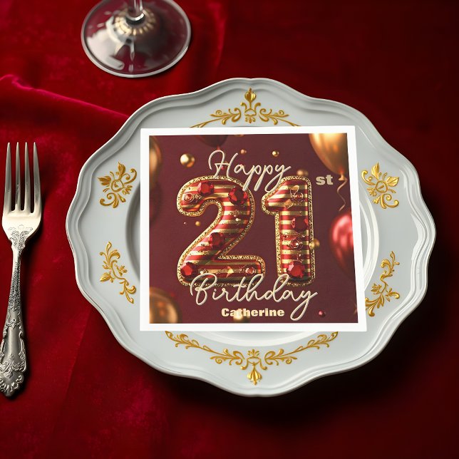 Servilleta De Papel Elegante celebración de cumpleaños 21 de Borgoña y (Subido por el creador)