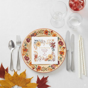 Servilleta De Papel Elegante cena de otoño con marco floral amistosa