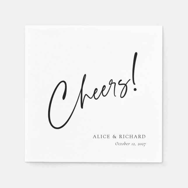 Servilleta De Papel Elegante Cheers Black Script Custom Wedding Napkin (Anverso)