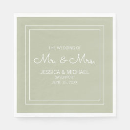 Servilleta De Papel Elegante Chic Moderno Verde Salvia Boda Blanca