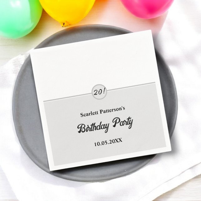 Servilleta De Papel Elegante Chic Negro Y Blanco Gris Cumpleaños 20 (Subido por el creador)