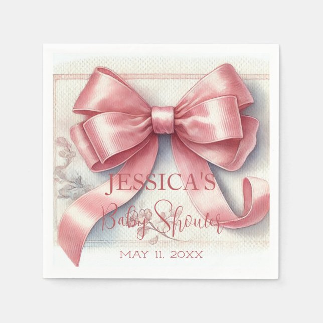 Servilleta De Papel Elegante Chica Baby Shower Coquette Pink Bow (Anverso)