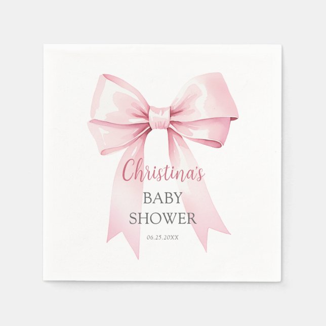 Servilleta De Papel Elegante Chica de Bow Rosa Baby Shower (Anverso)