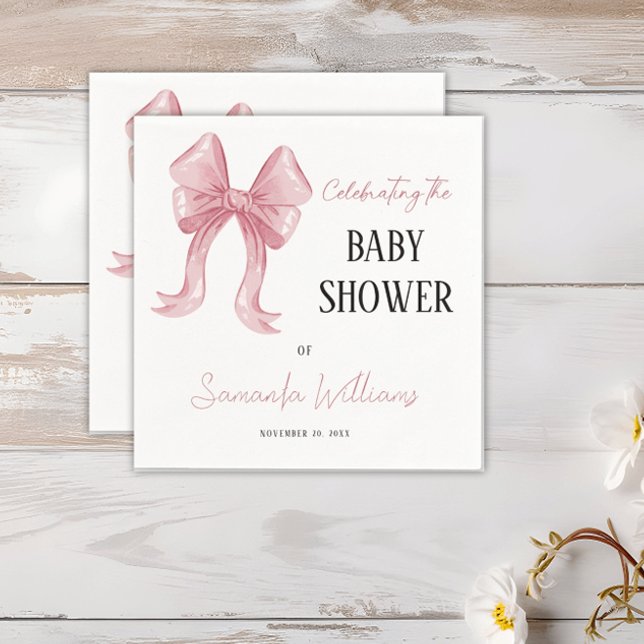 Servilleta De Papel Elegante Chica de Bow Rosa Baby Shower (Subido por el creador)