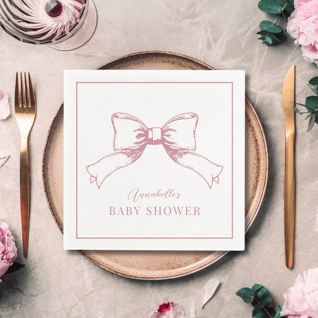 Servilleta De Papel Elegante Chica de Bow Rosa Baby Shower (Subido por el creador)