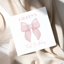 Elegante Chica de Bow Rosado Primer Cumpleaños