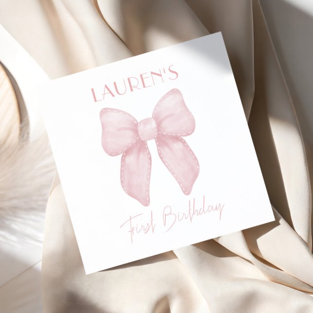 Servilleta De Papel Elegante Chica de Bow Rosado Primer Cumpleaños (Subido por el creador)